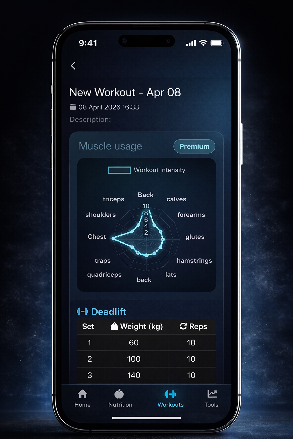 Gainzbook progress analytics preview on iPhone